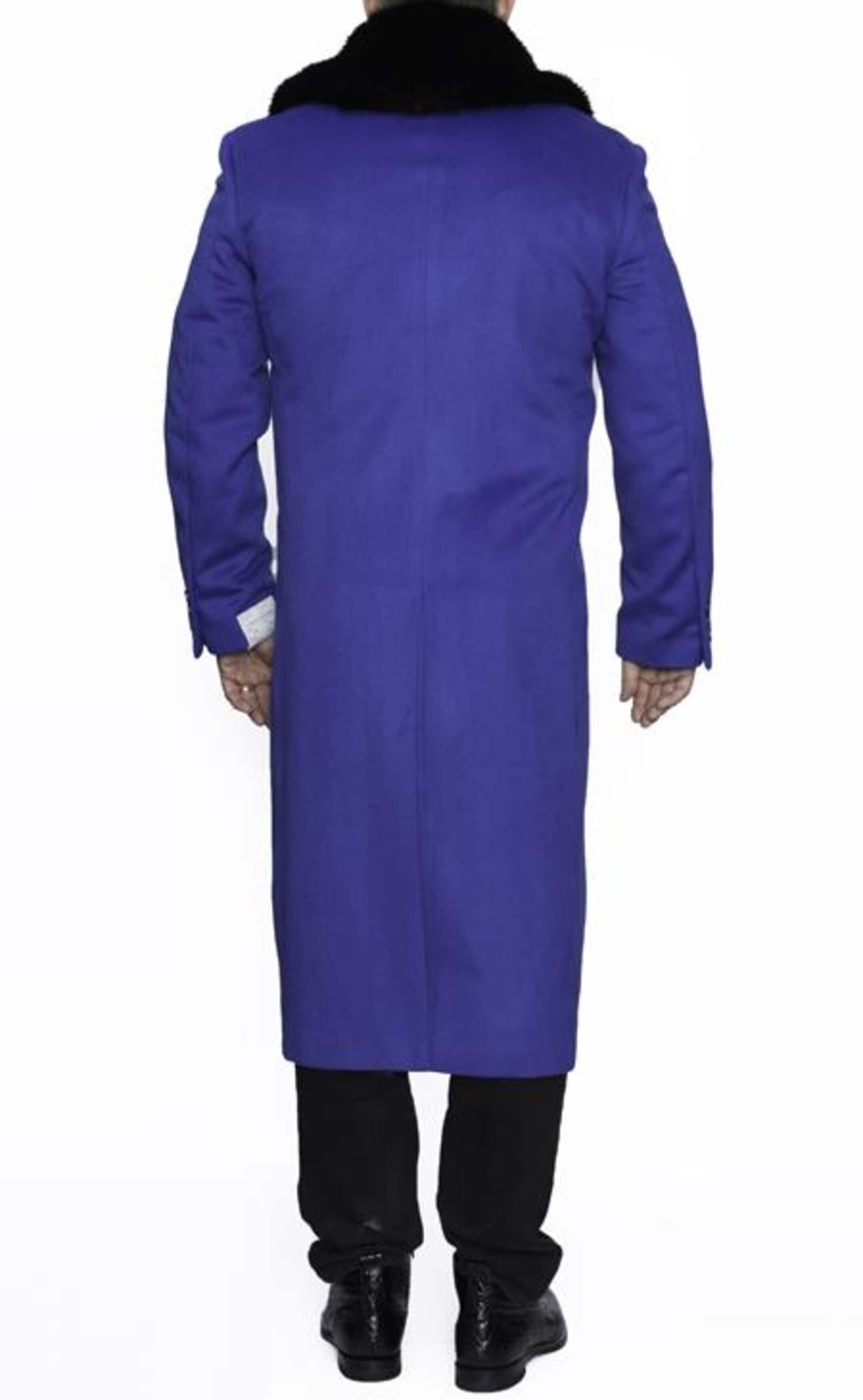 Royal Blue Full Length Wool Overcoat with Fur Collar