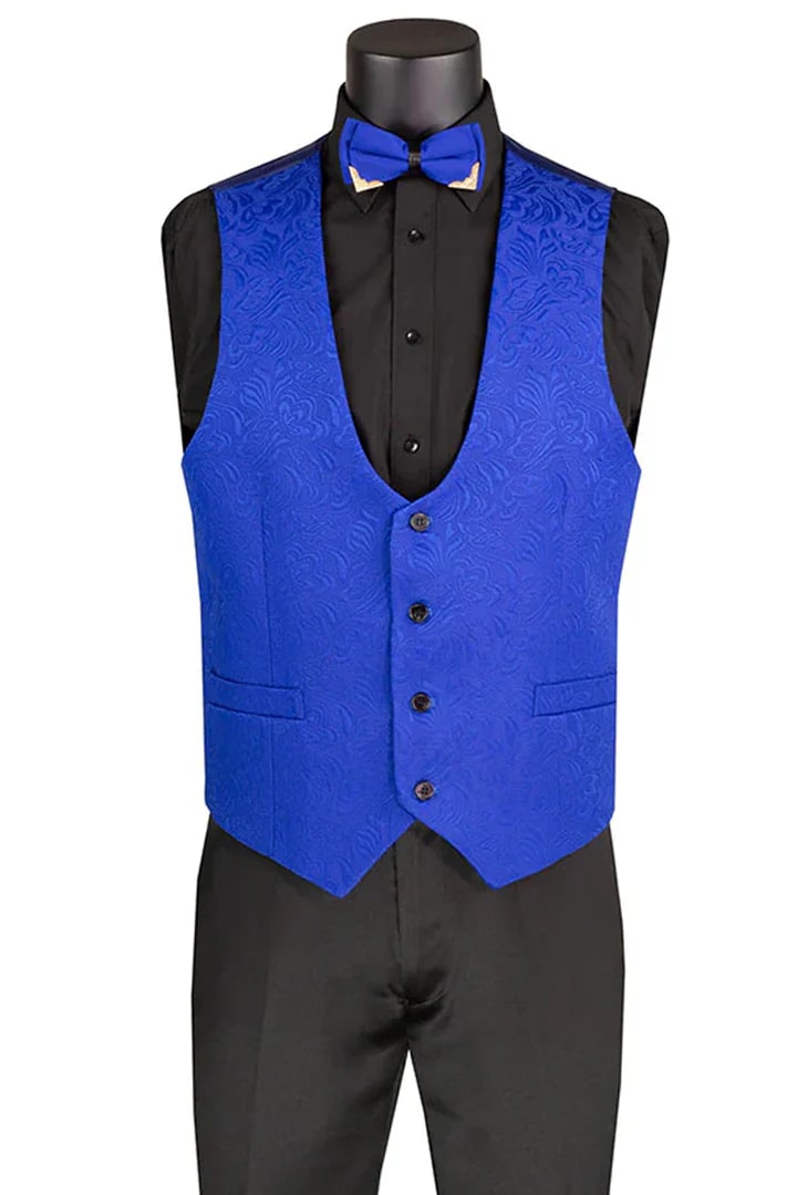 Men's Slim Fit Vested Paisley Tuxedo in Blue