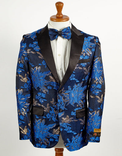 Royal Blue & Gold Paisley Tuxedo Blazer
