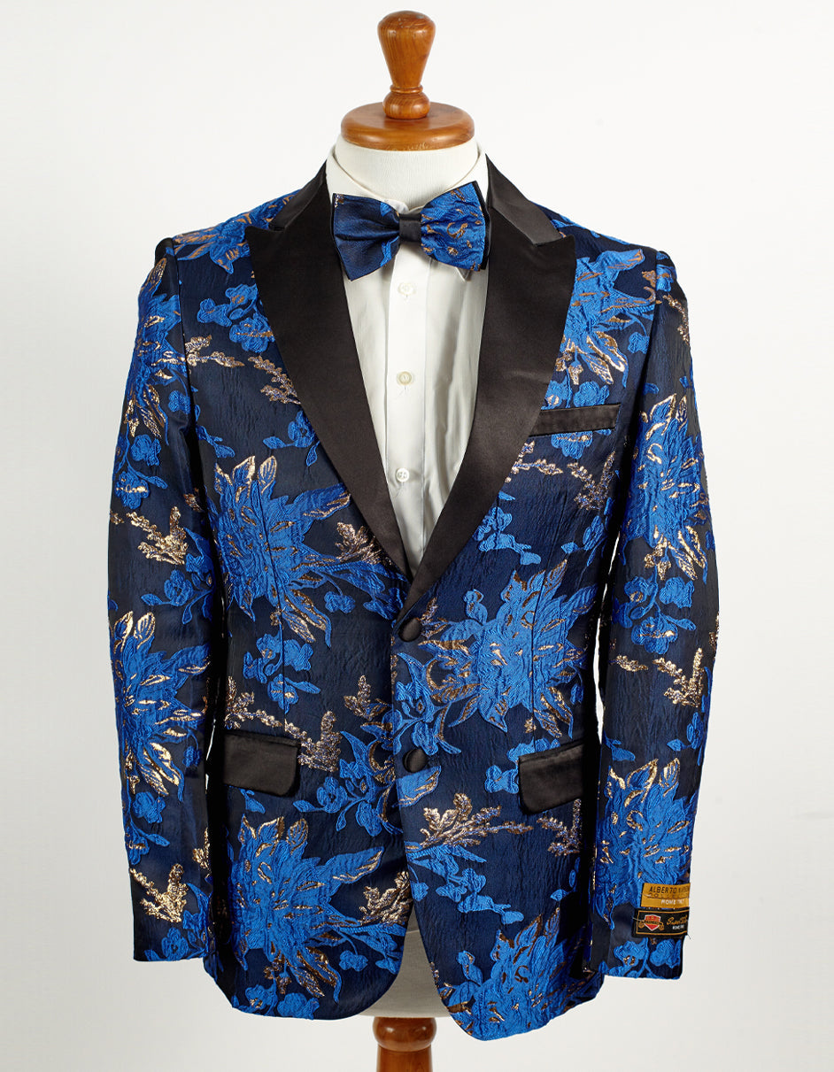 Royal Blue & Gold Paisley Tuxedo Blazer
