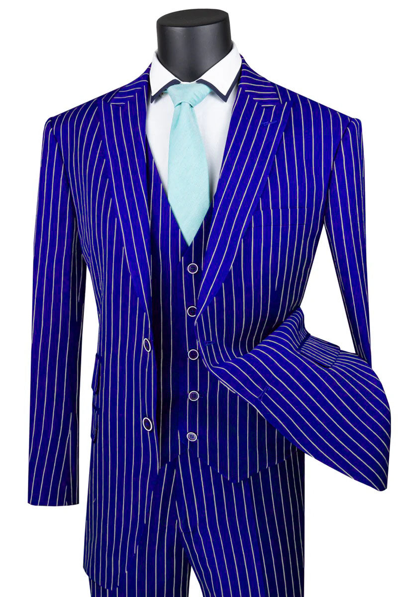 Gangster 1920s Blue Pinstripe Suit with Vest