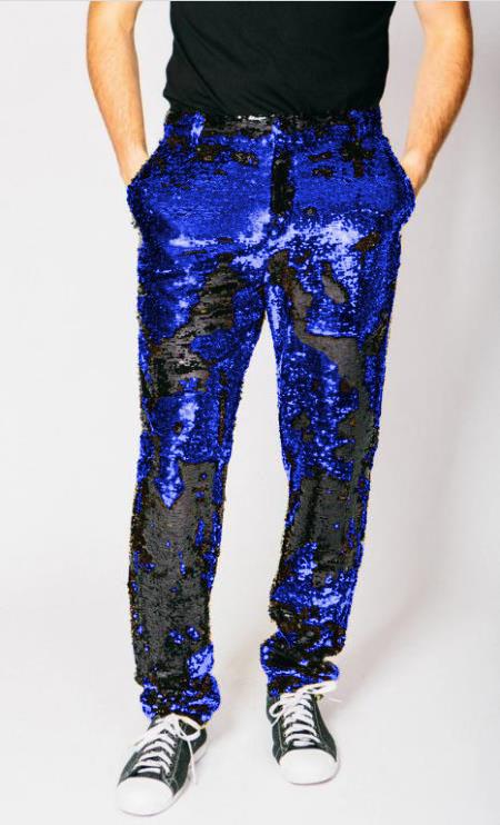 Mens Sequin Pants Royal Party Trousers