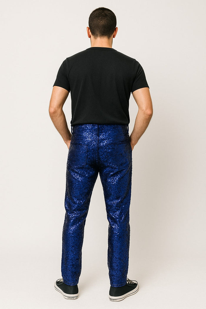 Mens Sequin Pants Royal Party Trousers