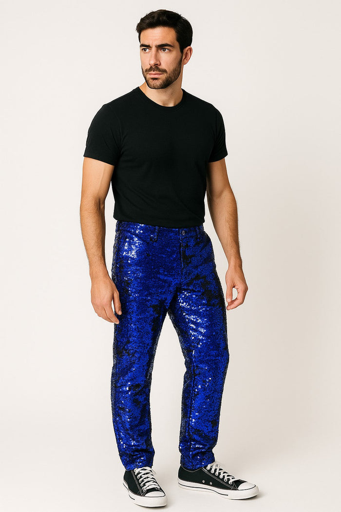 Mens Sequin Pants Royal Party Trousers