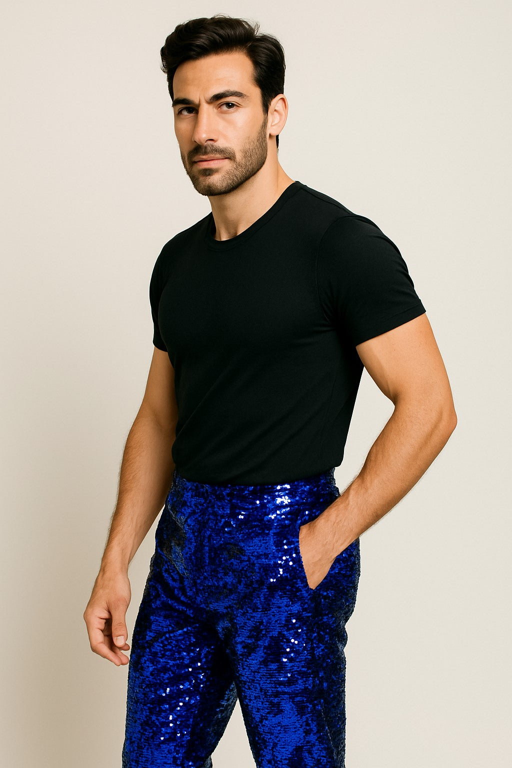 Mens Sequin Pants Royal Party Trousers