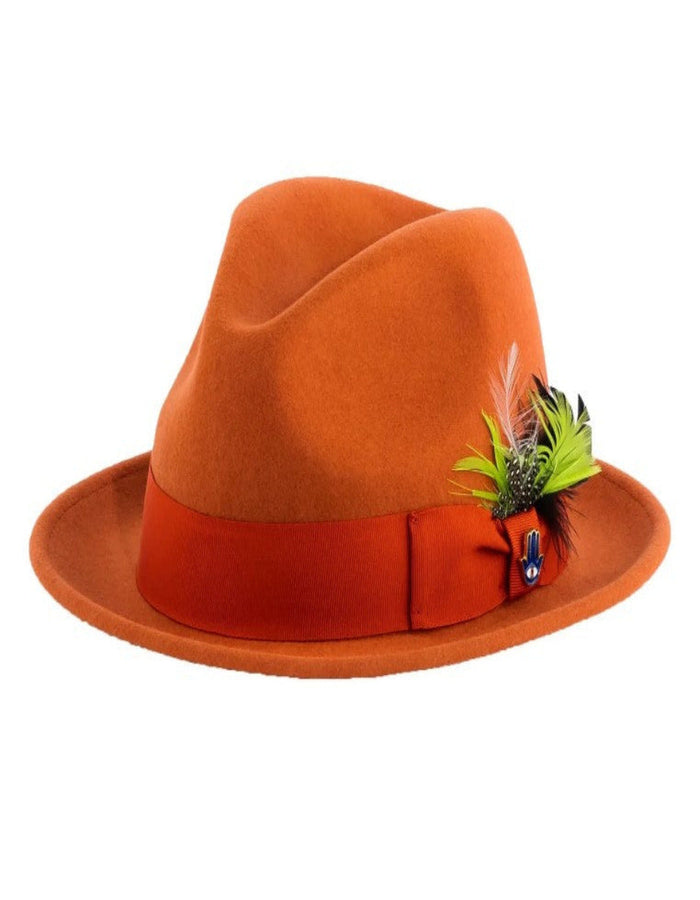 1920s Rust Fedora – Men’s Narrow Brim Crushable Wool Trilby Dress Hat in Orange Rust