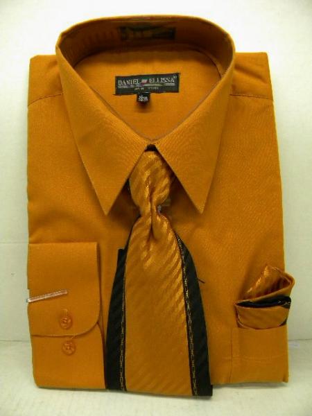 Affordable Clearance Cheap Mens Dress Shirt Sale Online Trendy - Rust Tie Set Men's Dress Shirt