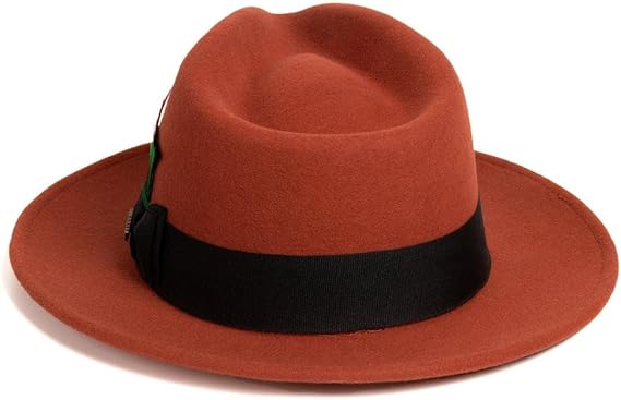Crushable Wool Rust Fedora with Removable Feather