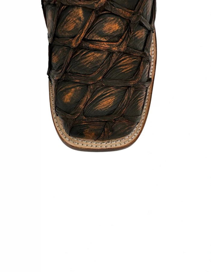 Rustic Cognac Pirarucu Square Toe Boot by Los Altos
