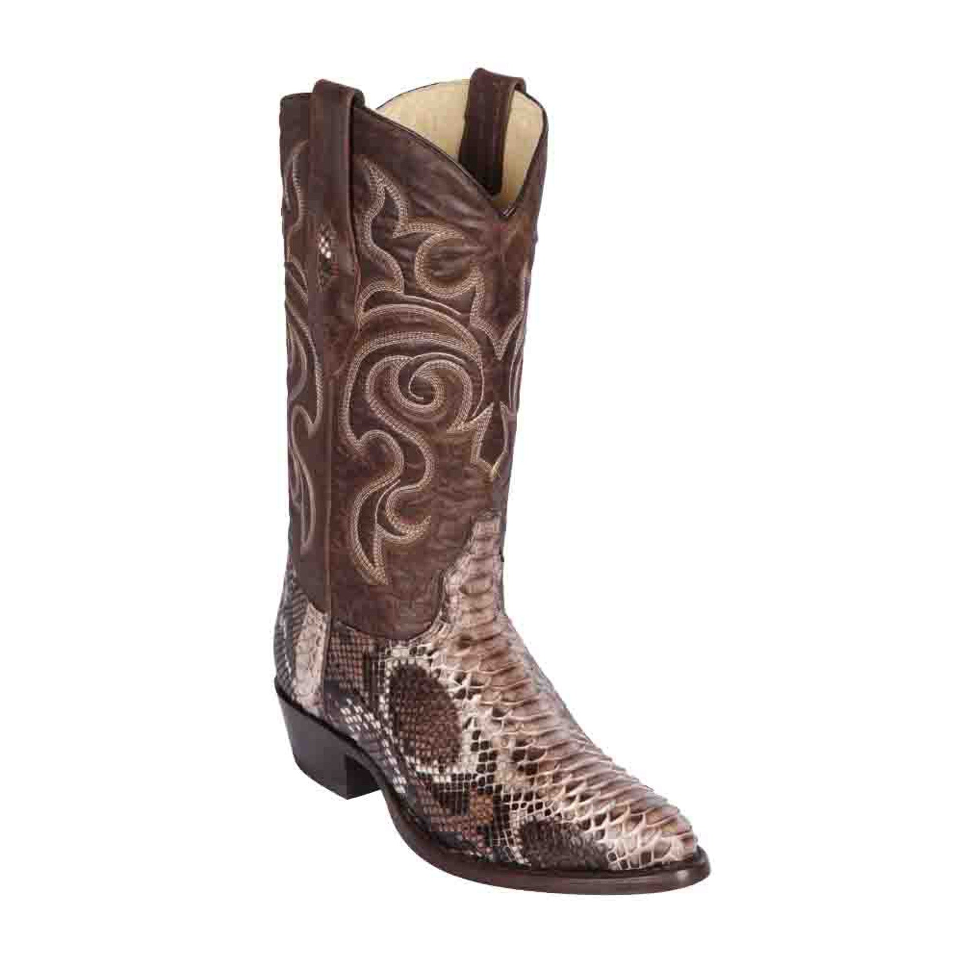 Rustic Brown Python Snakeskin Round Toe Boots