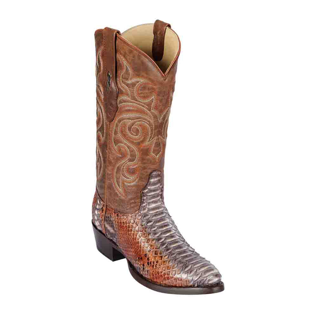 Rustic Cognac Python Round Toe Boots by Los Altos