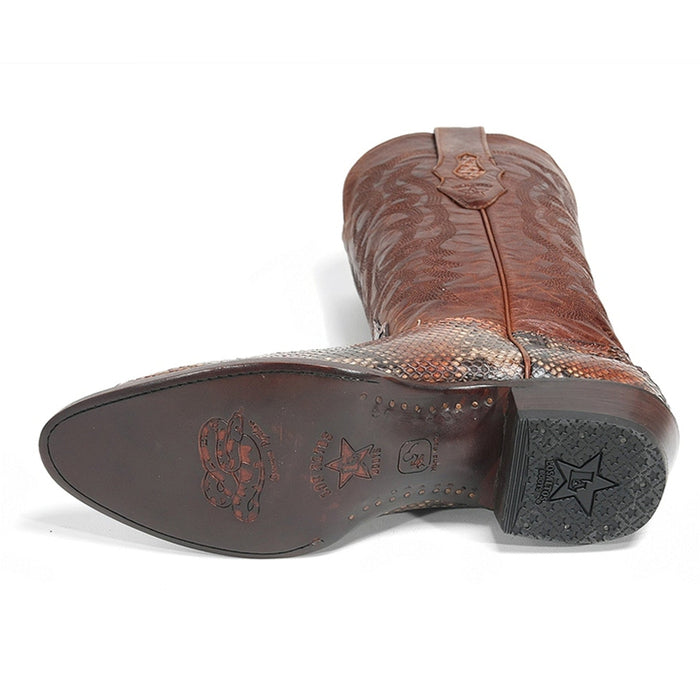 Rustic Cognac Python Round Toe Boots by Los Altos