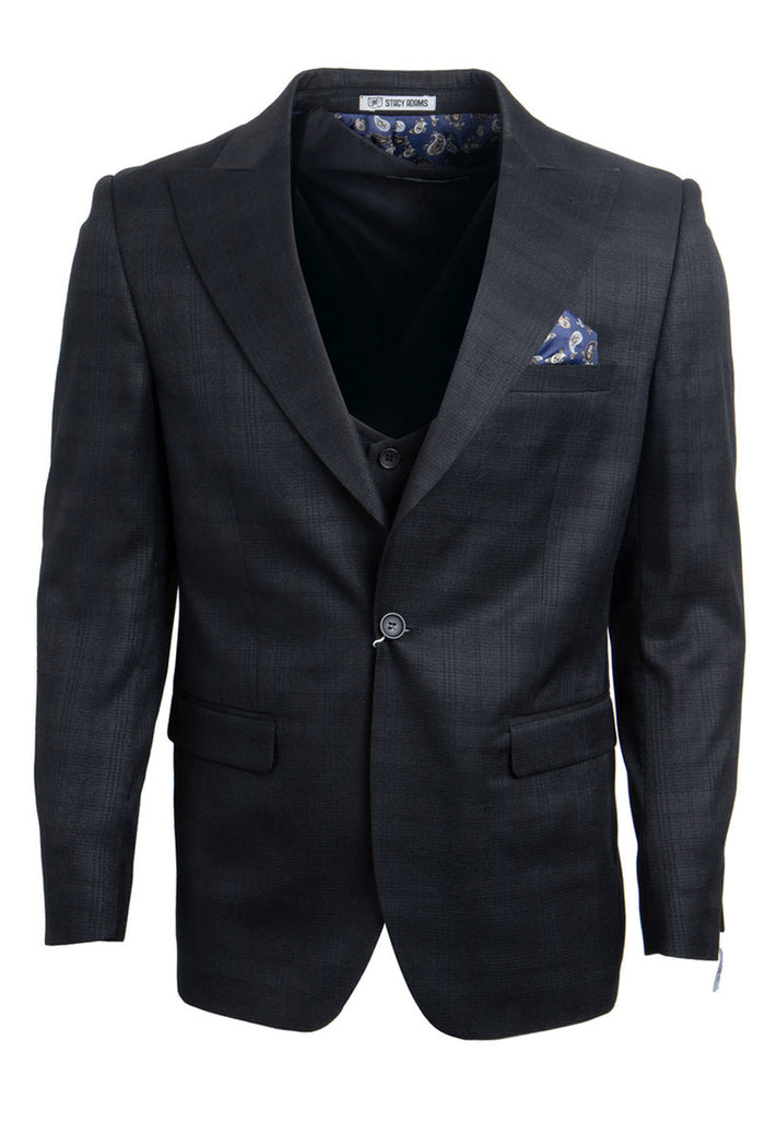 Stacy Adams Glen Plaid One Button Vested Suit