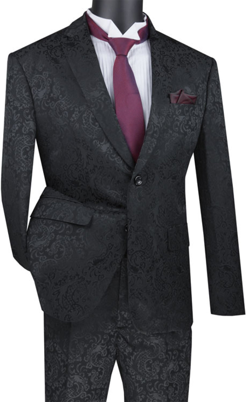 Paisley Slim Fit Black Suit by Vinci
