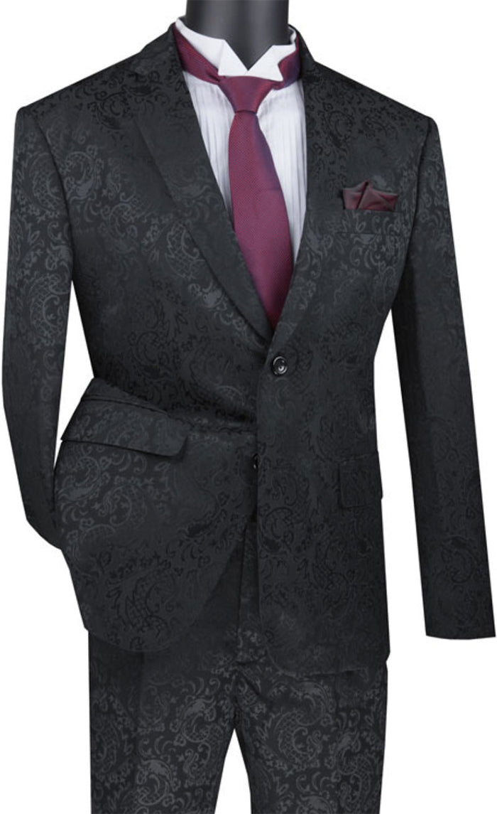 Paisley Slim Fit Black Suit by Vinci