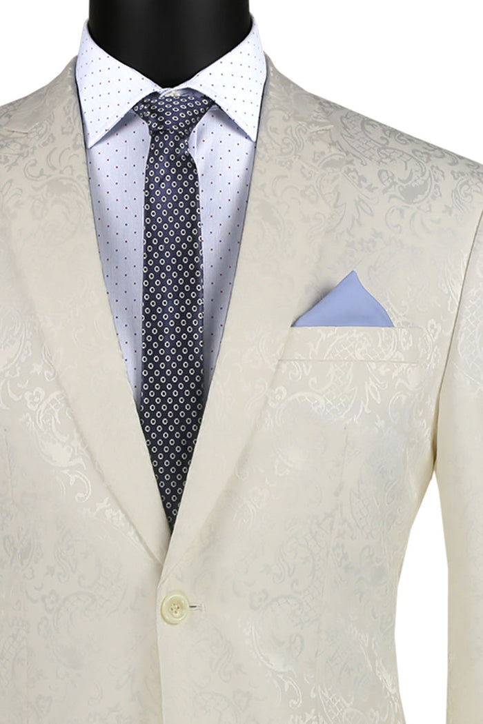 Ivory Paisley Slim Fit 2 Piece Men's Suit