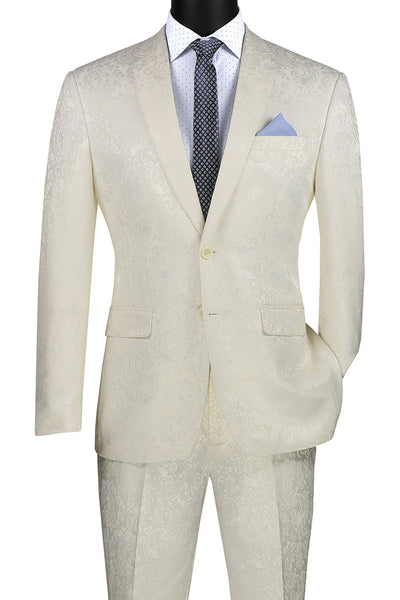Ivory Paisley Slim Fit 2 Piece Men's Suit