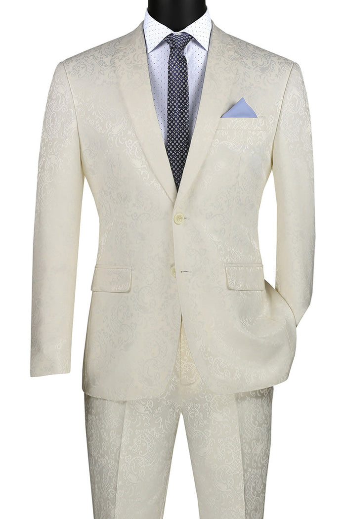Ivory Paisley Slim Fit 2 Piece Men's Suit