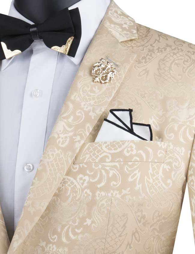 Paisley Slim Fit Beige Suit, 2 Piece