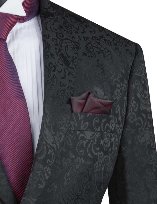 Paisley Slim Fit Black Suit by Vinci