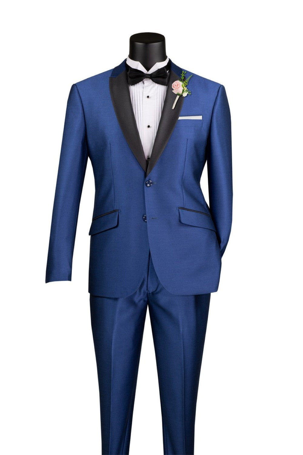 Navy Slim Fit Sharkskin Suit by Vinci