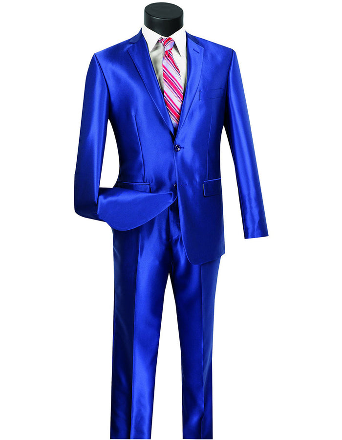 Slim Shiny Sharkskin Suit - Royal Blue