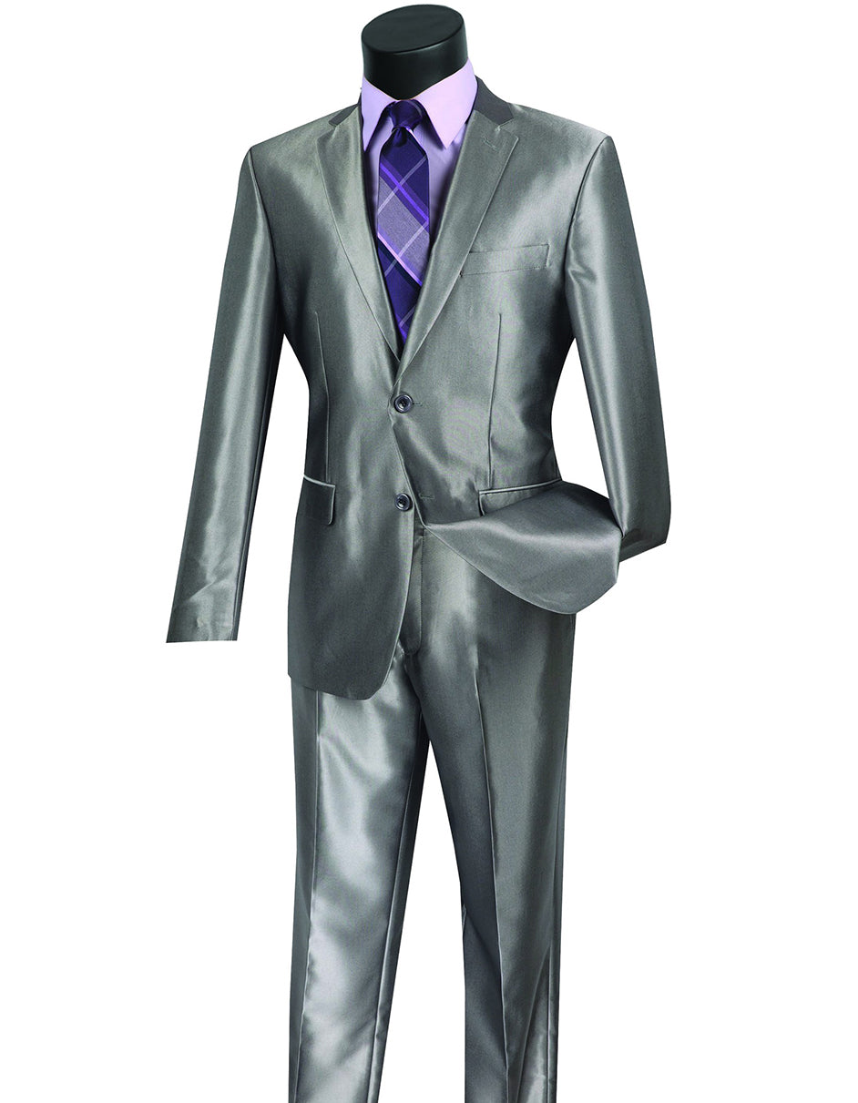 Modern Fit Shiny Sharkskin Suit Silver Grey