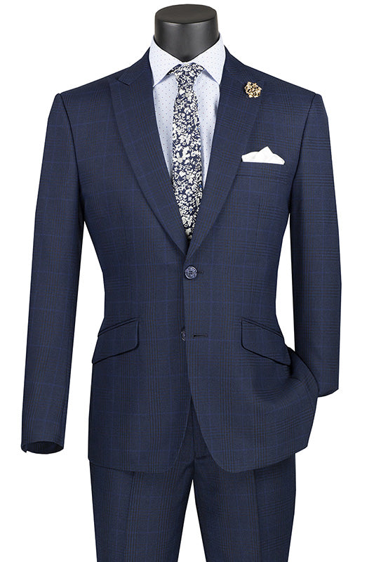 Slim Fit Navy Glen Plaid 2 Piece Suit