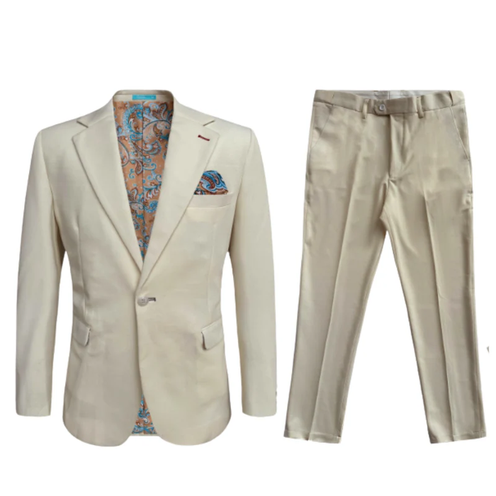 Cotton Suit - Summer Stretch Fabric - Mens Stretch Fashion Suit Beige