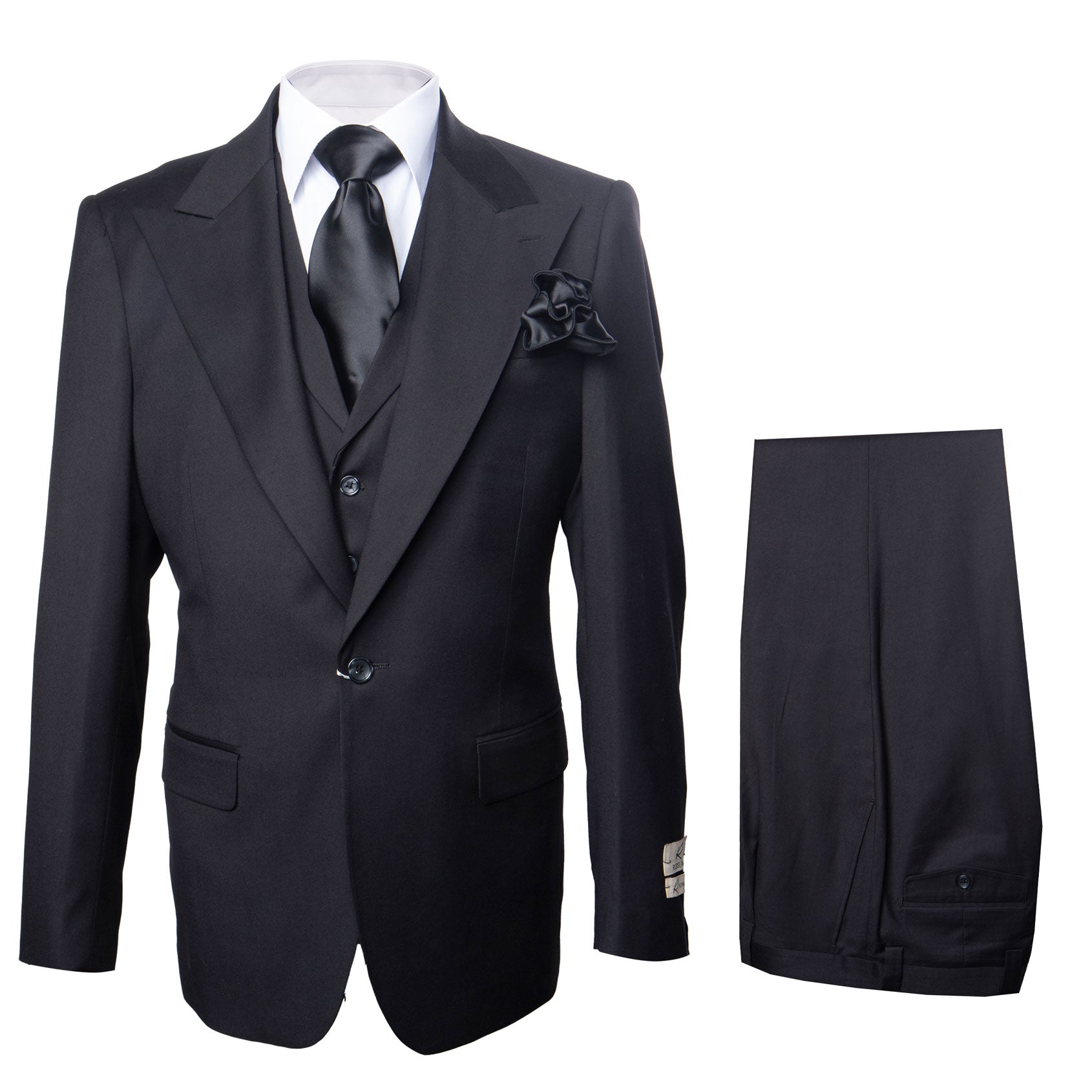 ROSSI MAN SAM RM2301 Suit - Black Wool, 3 Piece