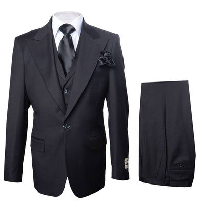 ROSSI MAN SAM RM2301 Suit - Black Wool, 3 Piece