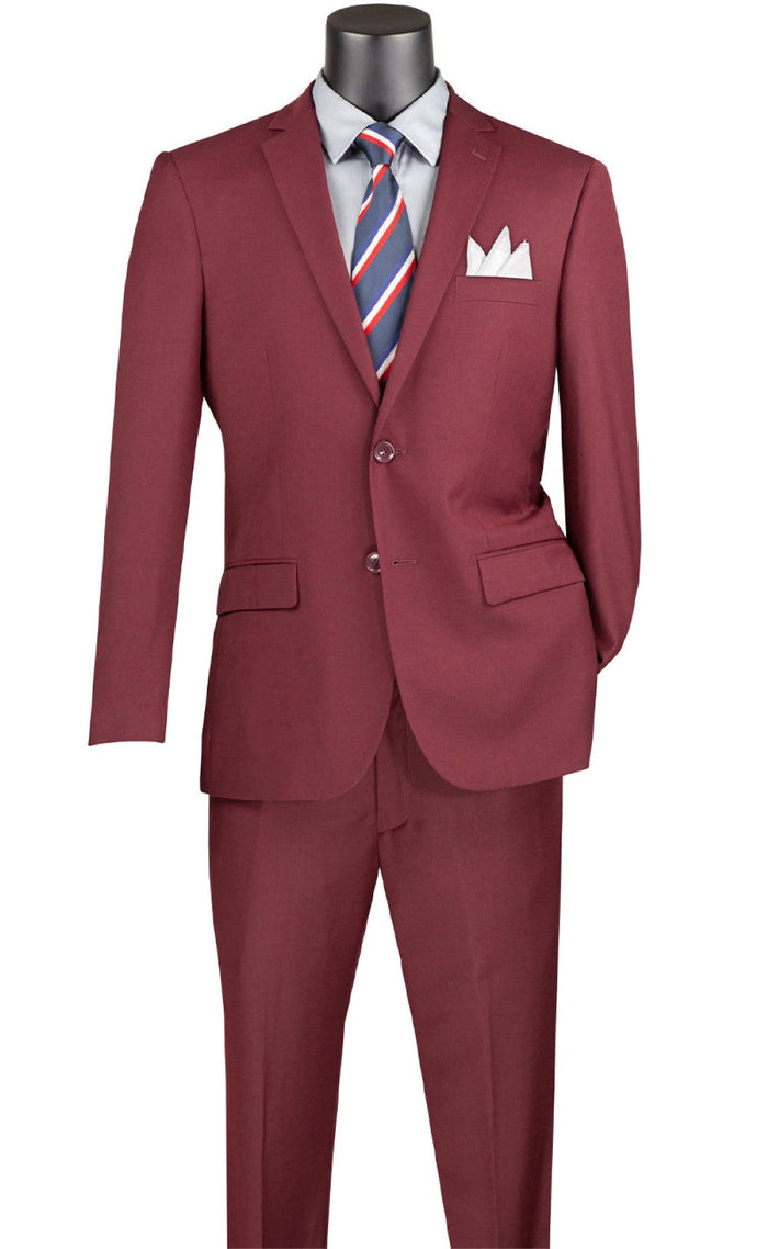 Slim Fit 2 Piece Burgundy Suit for Men