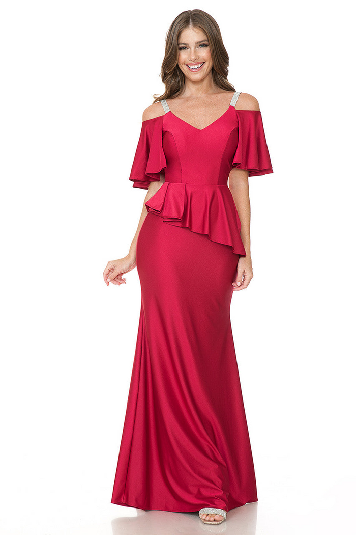 Bridesmaid Dress V-Neck Ruffled Sleeve Evening Dress By Lenovia 5282