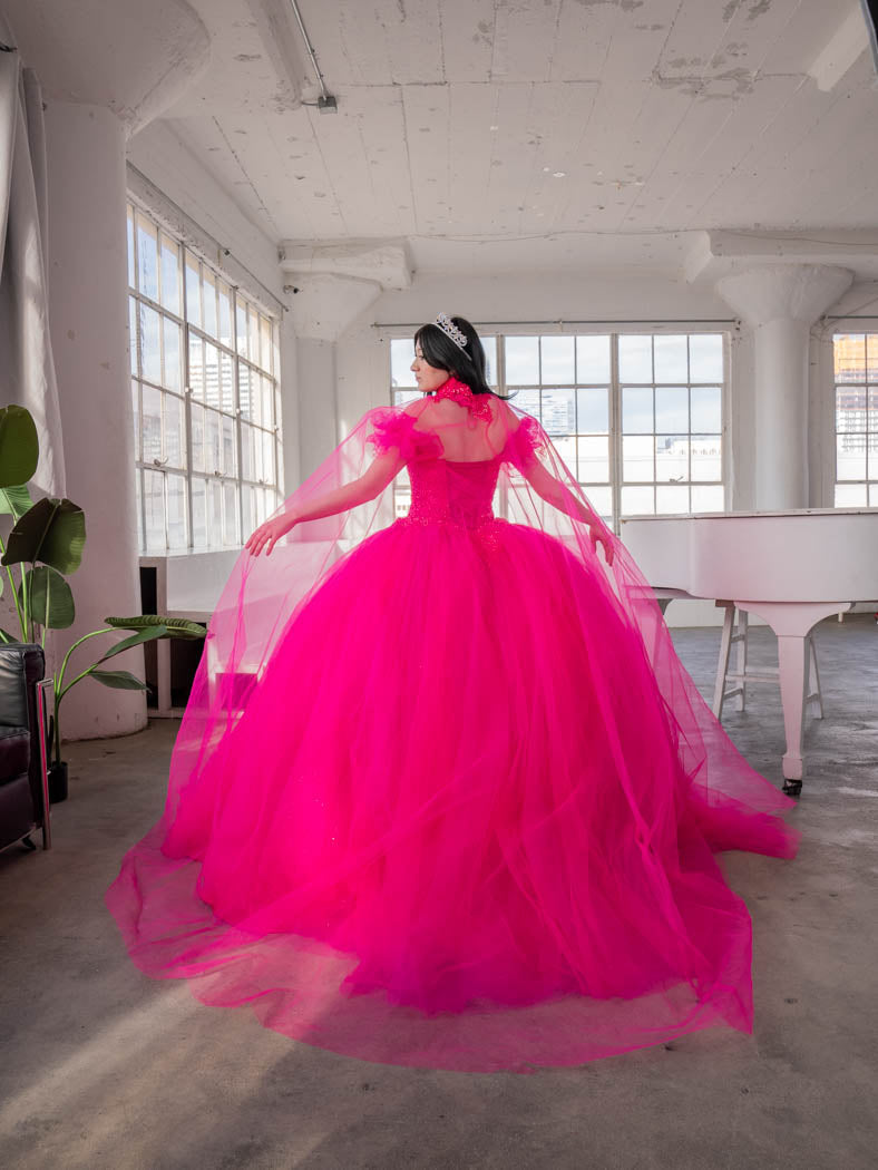Removable Off the Shoulder Quinceanera Dress Embroidered Cape Ball Gown by Calla SCL-30010