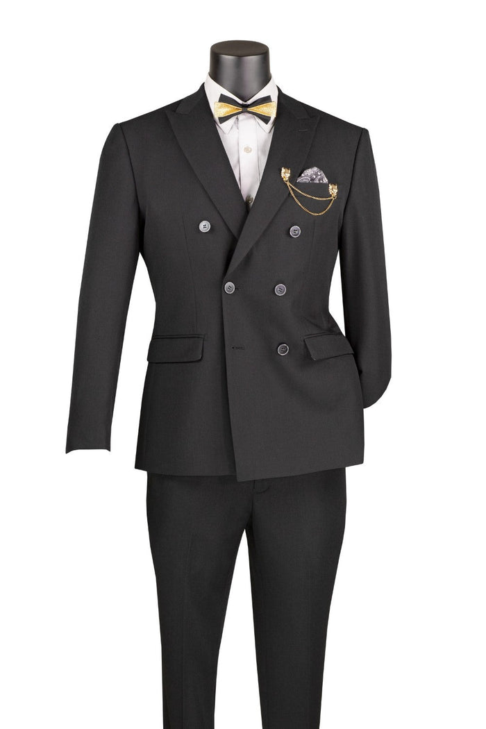 Black Slim Double Breasted 2 Piece Suit