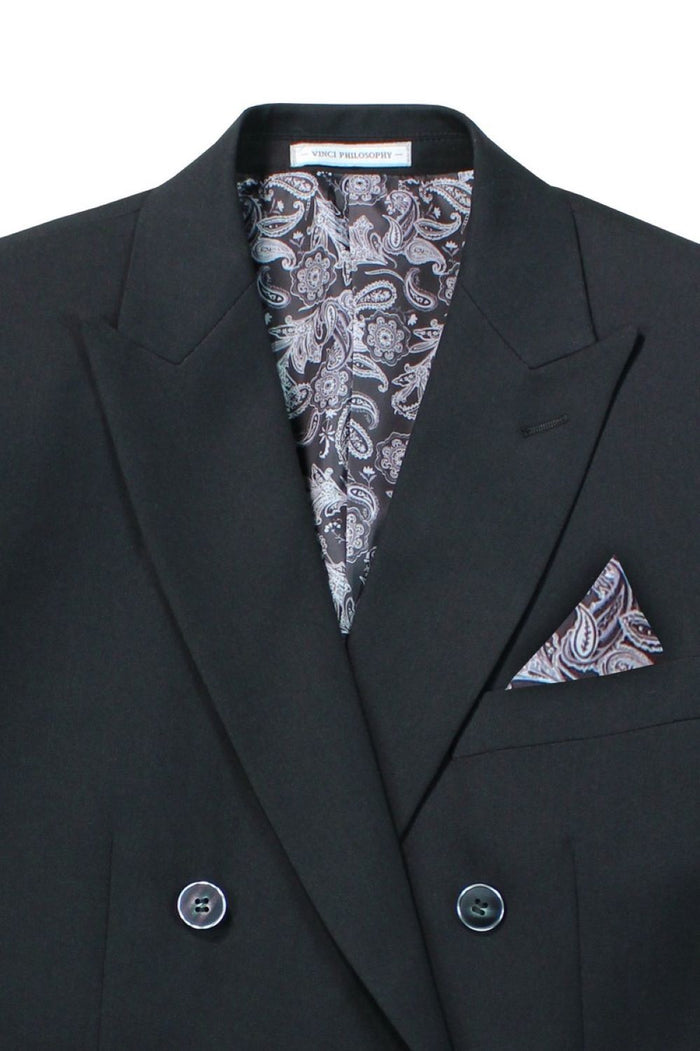 Black Slim Double Breasted 2 Piece Suit