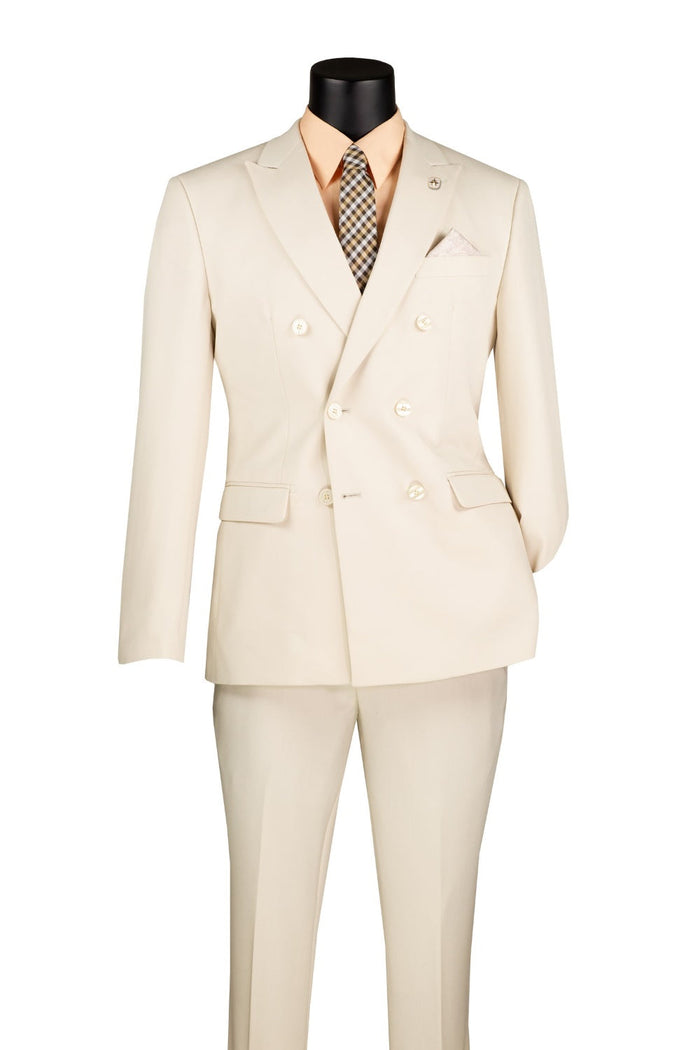 Bone White Slim Fit Double Breasted Suit by Vinci