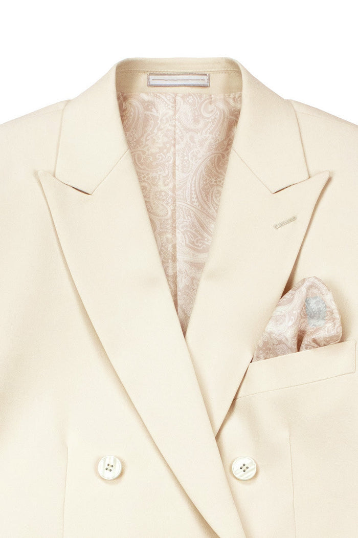 Bone White Slim Fit Double Breasted Suit by Vinci