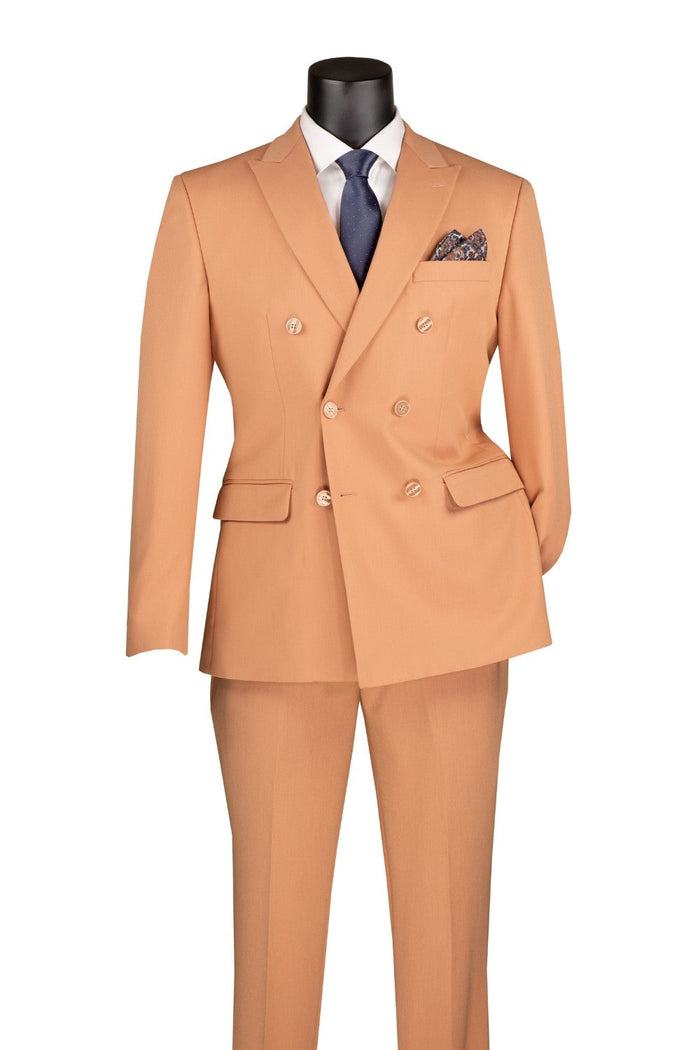 Peach Slim Fit Double Breasted Suit with Elastic Waistband
