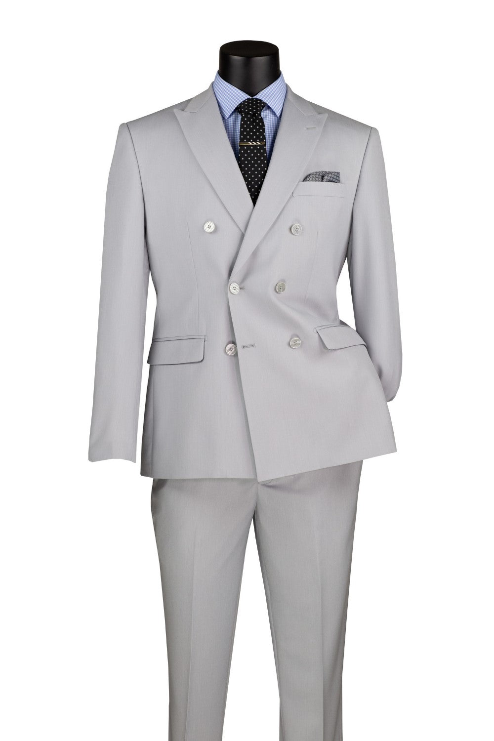 Slim Silver Double Breasted Suit with Elastic Waist