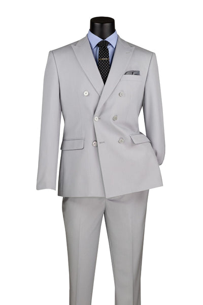 Slim Silver Double Breasted Suit with Elastic Waist