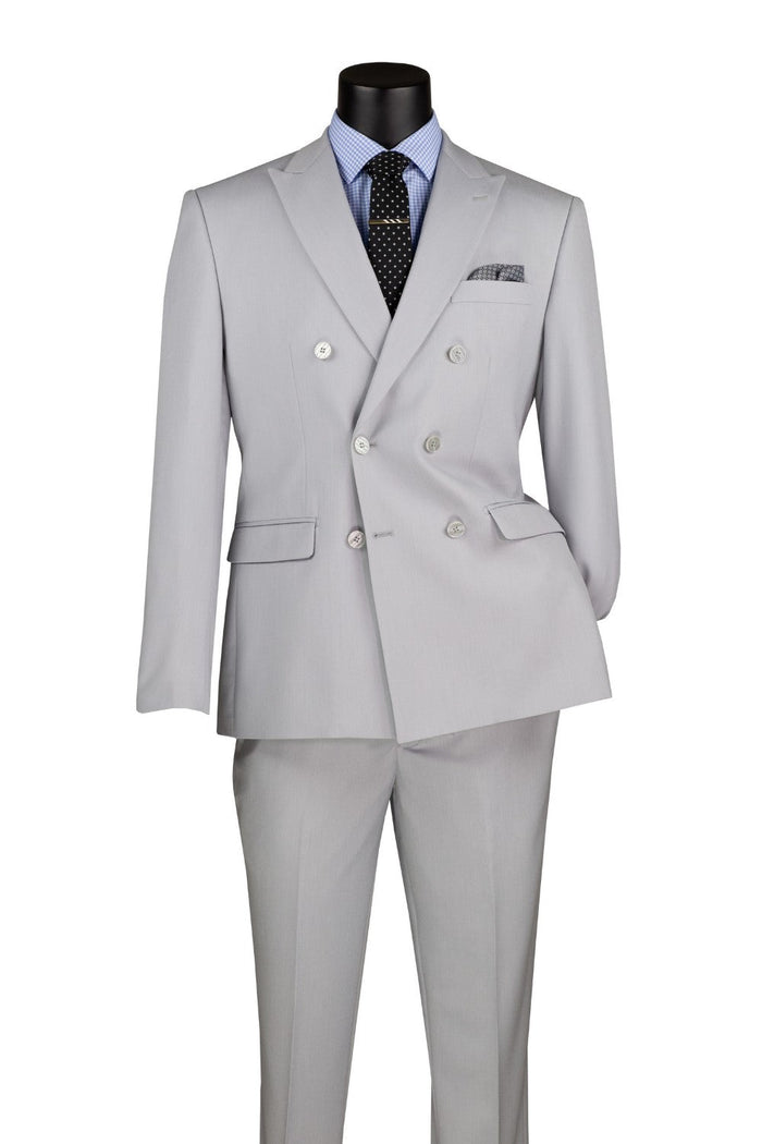 Slim Silver Double Breasted Suit with Elastic Waist
