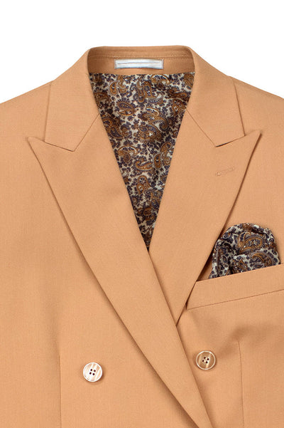 Peach Slim Fit Double Breasted Suit with Elastic Waistband