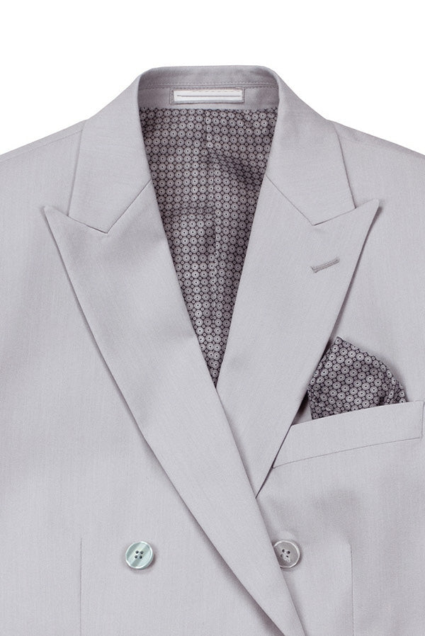 Slim Silver Double Breasted Suit with Elastic Waist