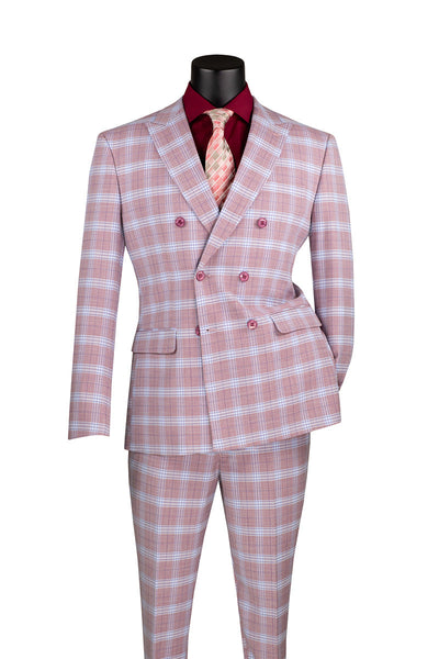 Slim Double Breasted Windowpane Suit - Adobe Rose