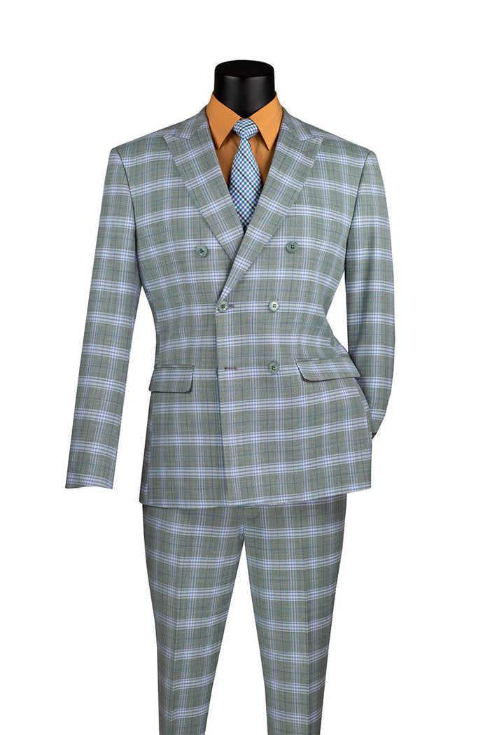 Slim Fit Double Breasted Windowpane Suit