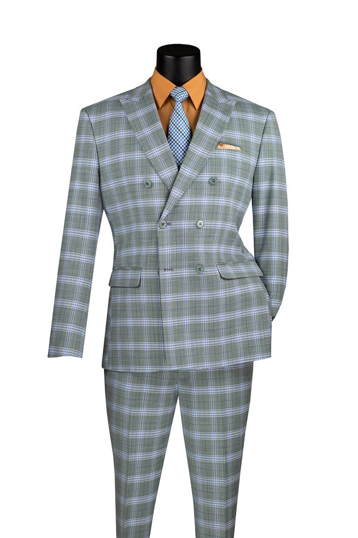 Slim Fit Double Breasted Windowpane Suit