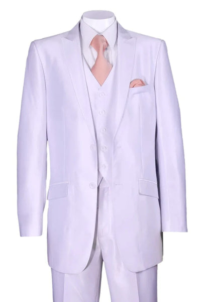 White Sharkskin Slim Fit Groom Suit