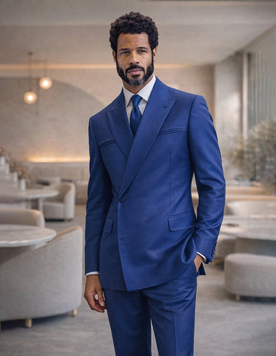 Statement Men's Double Breasted Sapphire Designer Modern Fit Suit Siena
