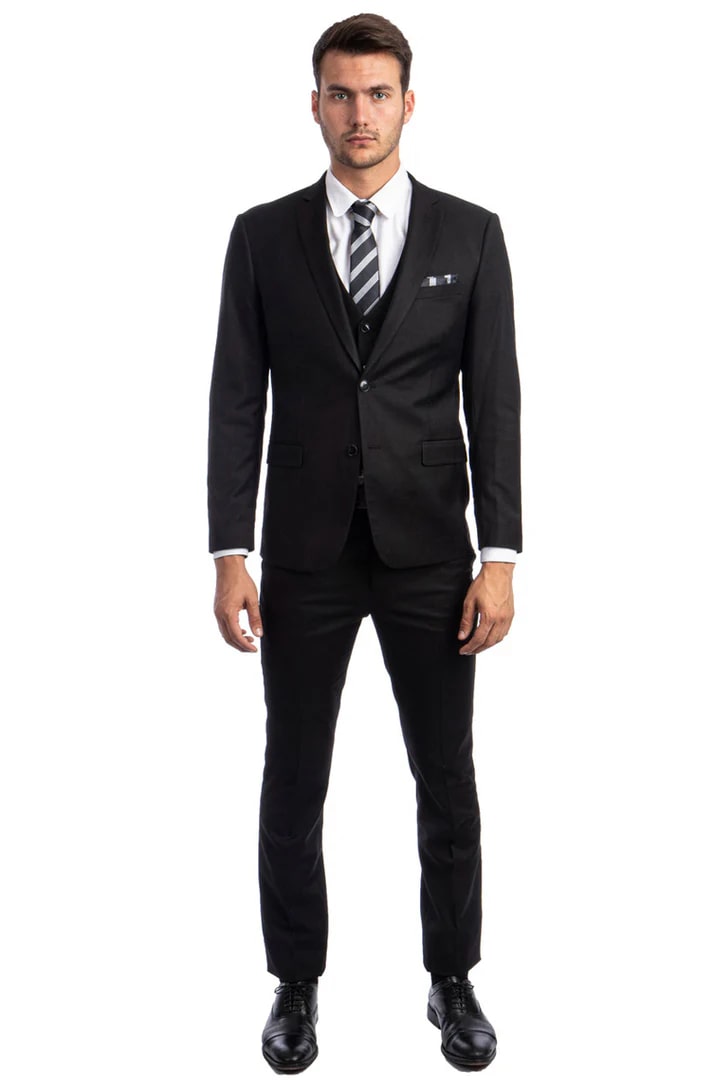 Men's Slim Fit Black Vested Suit